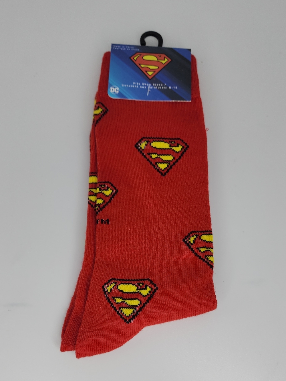 DC Comics Superman Red Crew Socks with Yellow Shield Pattern